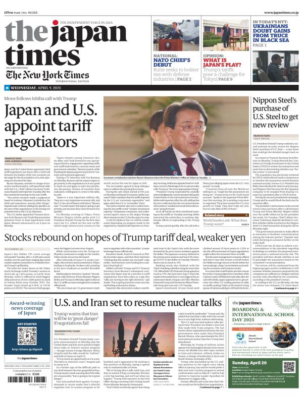 Prima-pagina-The-Japan-Times-oggi-edizione-di-oggi-20250409
